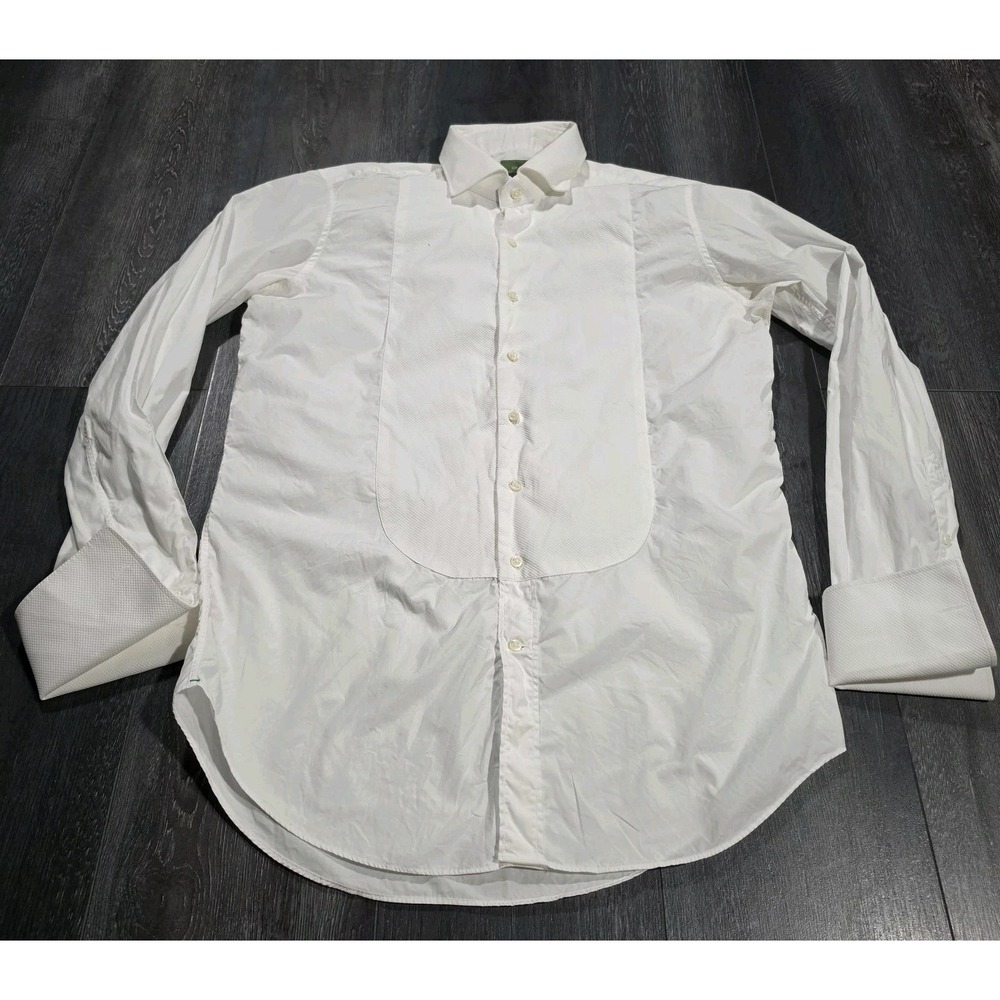 Sid Mashburn French Cuff Bib‎ Front Tuxedo Shirt Men 16/35 White Pique Poplin